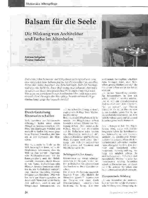 Vorschauseite 1: Balsam für die SeeleDie Wirkung von Architektur und Farbe im Altenheim