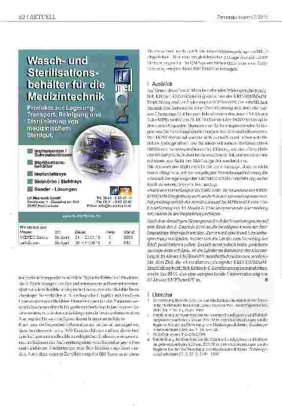 Vorschauseite 2: Zertifizierungspflicht bei Aufbereitung von Kritisch-C Produkten?