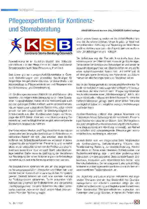 Vorschauseite 1: Pflegeexpertinnen für Kontinenz-und Stomaberatung