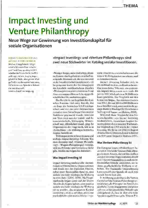 Vorschauseite 1: Impact Investing und Venture Philanthropy