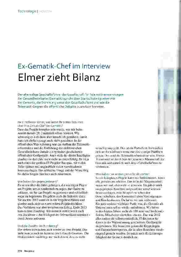 Vorschauseite 1: Ex-Gematik-Chef im Interview Eimer zieht Bilanz