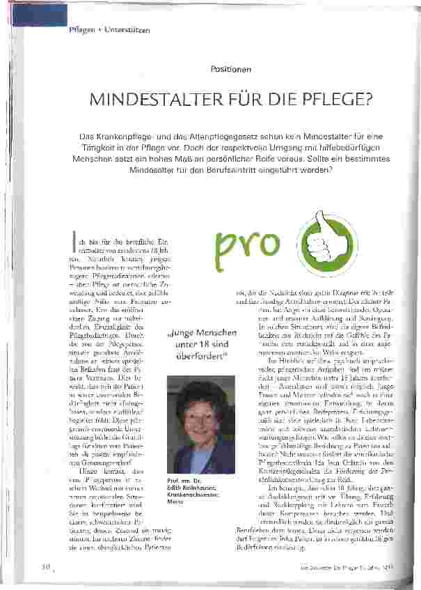 Vorschauseite 1: MINDESTALTER FÜR DIE PFLEGE?