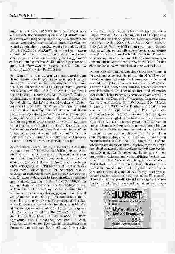 Vorschauseite 6: Keine Kostenübernahme eines nicht zugelassenen Arzneimittels in der Bundesrepublik Deutschland trotz Zulassung in anderem MitgliedstaatBundessozialgericht, Urteil vom 18. Mai 2004…