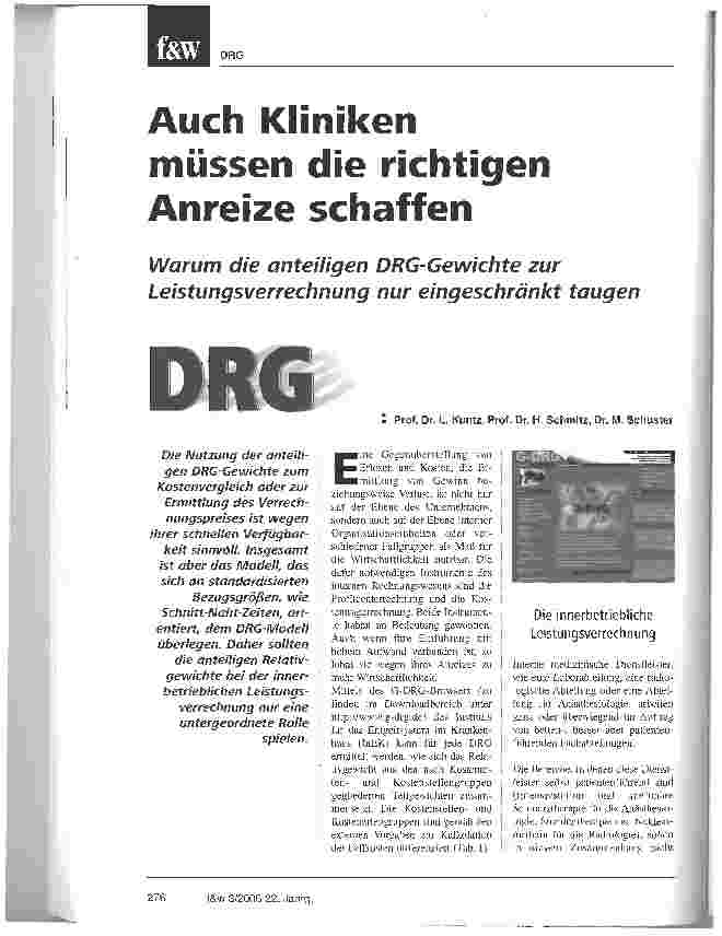 Vorschauseite 1: Auch Kliniken müssen die richtigen Anreize schaffenWarum die anteiligen DRG-Gewichte zur Leistungsverrechnung nur eingeschränkt taugen