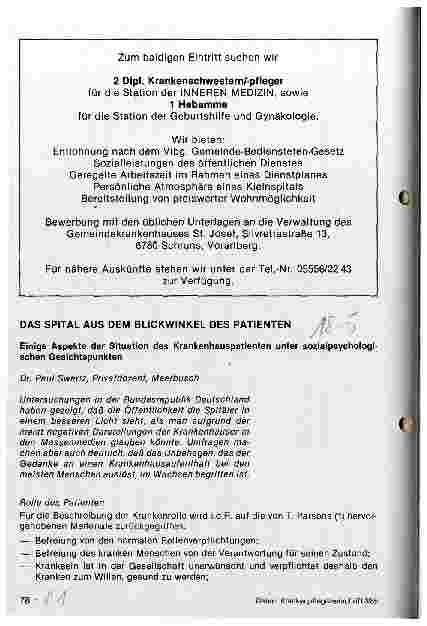 Vorschauseite 1: Das Spital aus dem Blickwinkel des Patienten