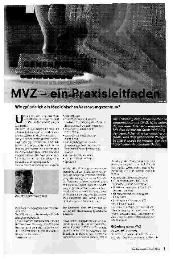 Vorschauseite 1: MVZ-ein Praxisleitfaden. Wie gründe ich ein Medizinisches Versorgungszentrum?