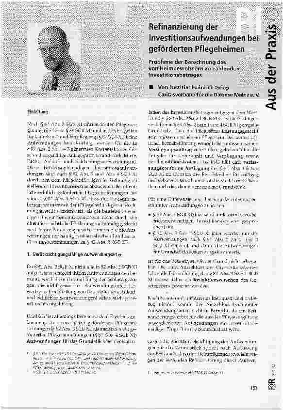 Vorschauseite 1: Refinanzierung der Investitionsaufwendungen bei geförderten PflegeheimenProbleme der Berechnung des von Heimbewohnern zu zahlenden Investitionsbetrages