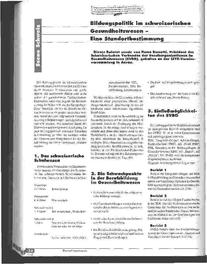 Vorschauseite 1: Bildungspolitik im schweizerischen Gesundheitswesen - Eine Standortbestimmung