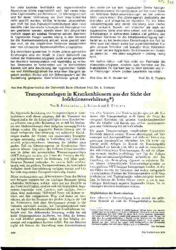 Vorschauseite 1: Transportanlagen im Krankenhaus aus der Sicht Infektionsverhütung