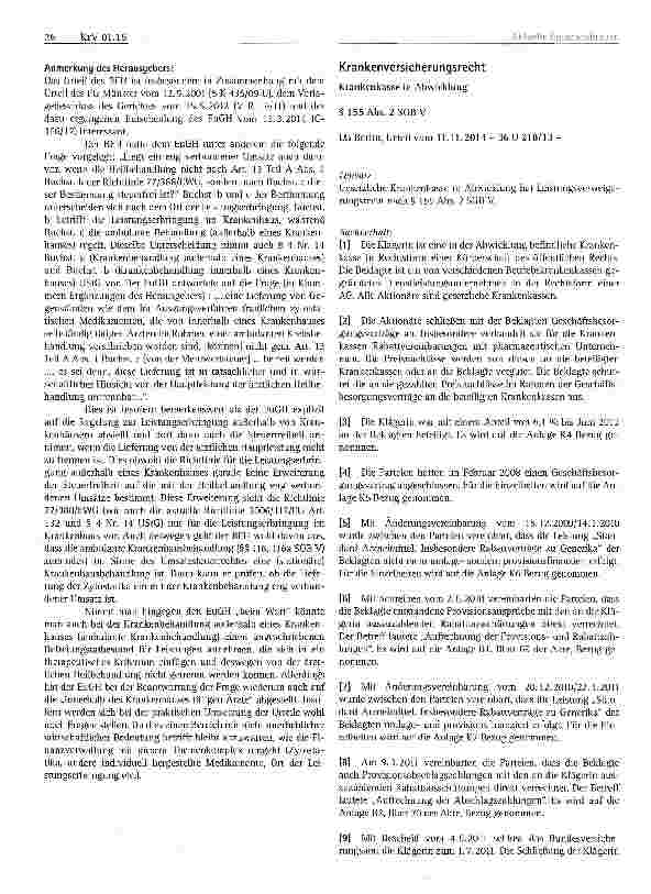 Vorschauseite 1: Krankenkasse in Abwicklung § 155 Abs. 2 SGB V LG Berlin, Urteil vom 11.11.2014- 36 0 218/13 -