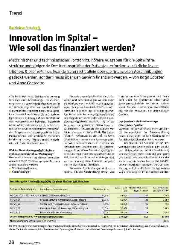 Vorschauseite 1: Innovation im Spital - Wie soll das finanziert werden?