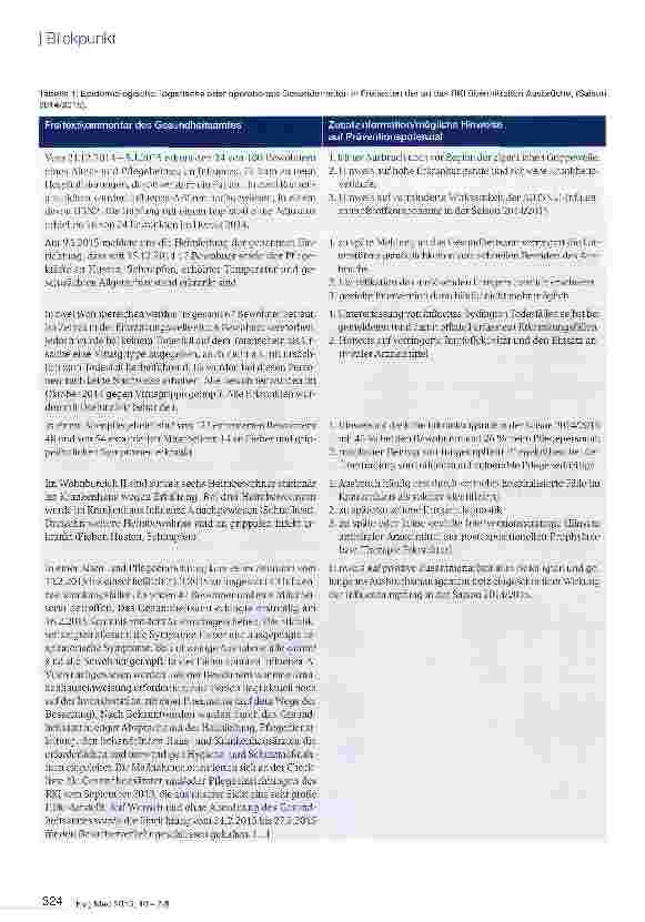 Vorschauseite 4: Influenzameldungen gemäß IfSG in der Saison 2014/2015 unter besonderer Berücksichtigung von Ausbruchsgeschehen in Altenheimen/Pflegeeinrichtungen