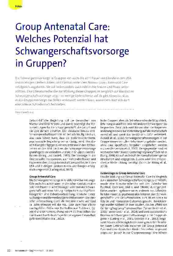 Vorschauseite 1: Group Antenatal Care: Welches Potenzial hat Schwangerschaftsvorsorge in Gruppen?