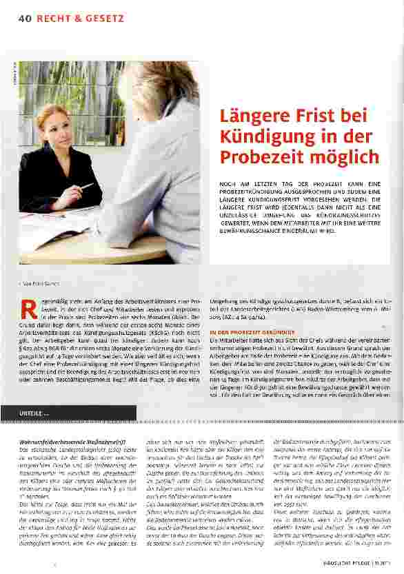 Vorschauseite 1: Längere Frist bei Kündigung in der Probezeit möglich