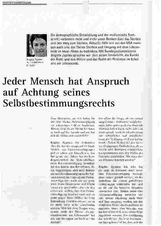 Vorschauseite 1: Jeder Mensch hat Anspruch auf Achtung seines Selbstbestimmungsrechts