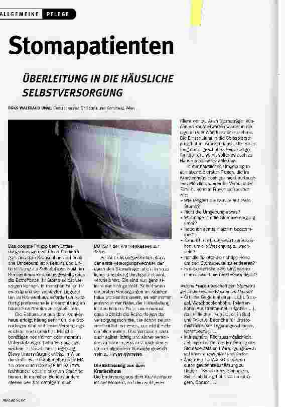 Vorschauseite 1: StomapatientenÜBERLEITUNG IN DIE HÄUSLICHE SELBSTVERSORGUNG