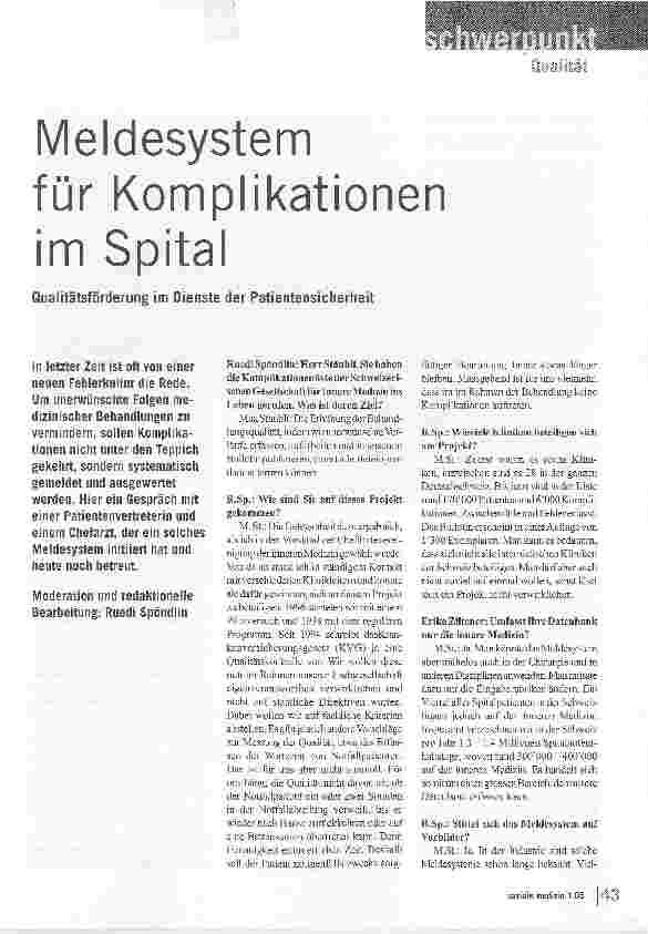 Vorschauseite 1: MeIdesystem für Komplikationen im SpitalQualitätsförderung im Dienste der Patientensicherheit