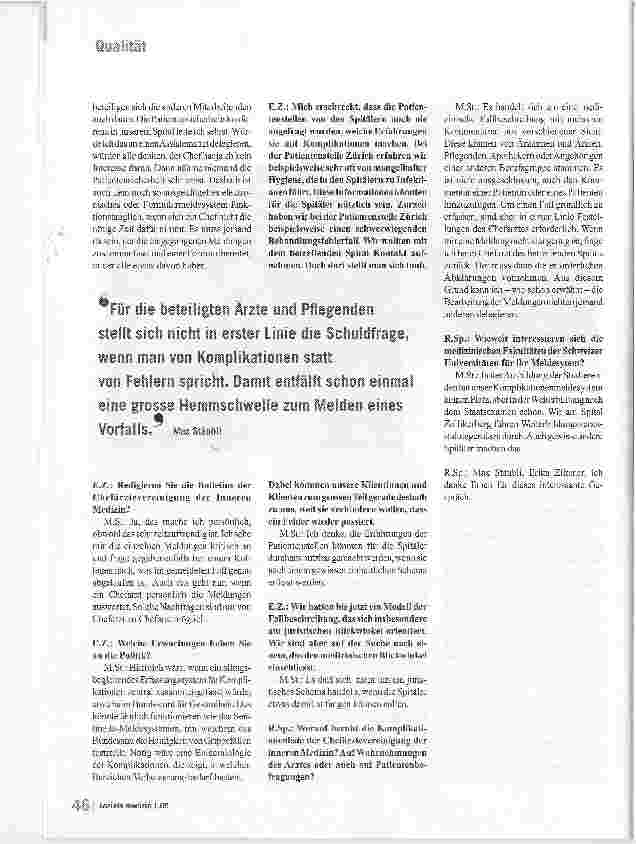 Vorschauseite 4: MeIdesystem für Komplikationen im SpitalQualitätsförderung im Dienste der Patientensicherheit