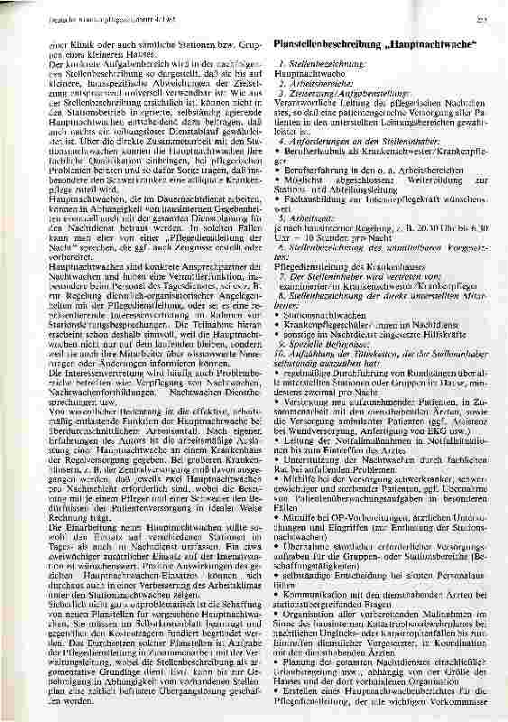 Vorschauseite 2: Position der Hauptnachtwache Eine Stellenund Tätigkeitsbeschreibung