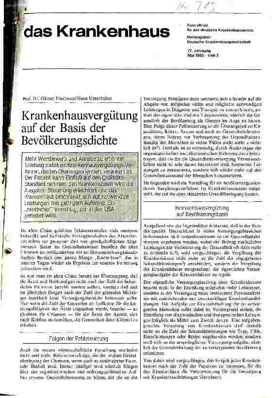 Vorschauseite 1: Krankenhausvergütung auf der Basis der Bevölkerungsdichte
