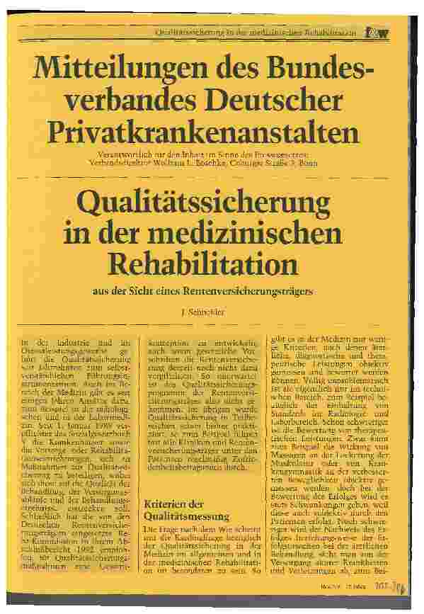 Vorschauseite 1: Qualitätssicherung in der medizinischen Rehabilitation aus der Sicht eines Rentenversicherungsträgers Mitteilungen des Bundesverbandes Deutscher Privatkrankenhausanstalten