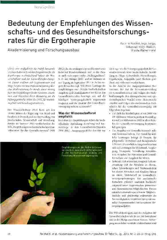 Vorschauseite 1: Bedeutung der Empfehlungen des Wissenschaftsund des Gesundheitsforschungsrates für die Ergotherapie
