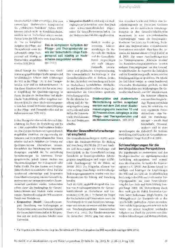 Vorschauseite 2: Bedeutung der Empfehlungen des Wissenschaftsund des Gesundheitsforschungsrates für die Ergotherapie