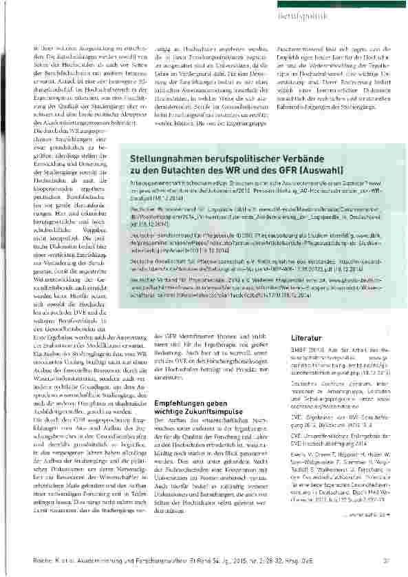 Vorschauseite 4: Bedeutung der Empfehlungen des Wissenschaftsund des Gesundheitsforschungsrates für die Ergotherapie