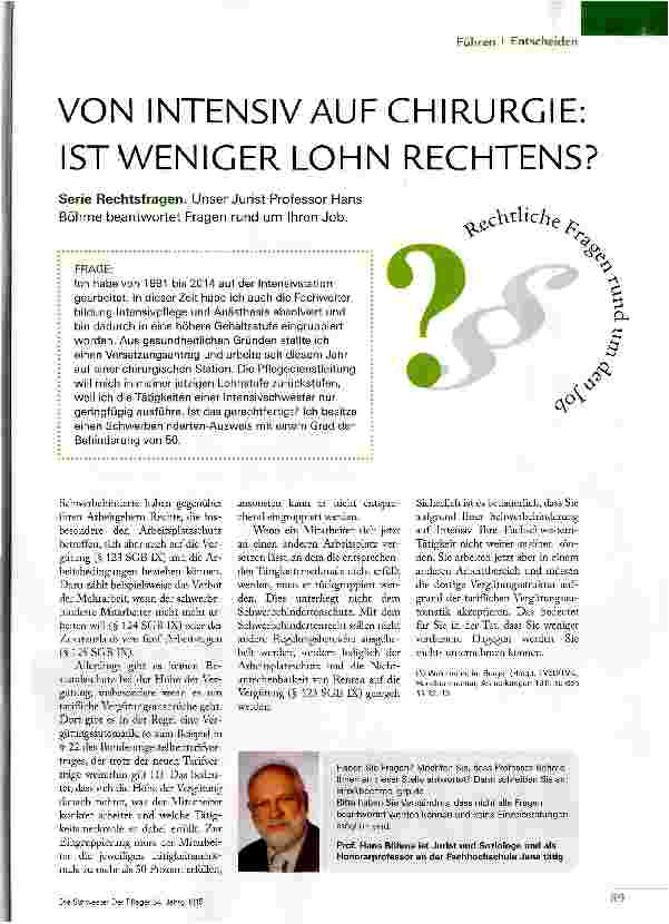 Vorschauseite 1: VON INTENSIV AUF CHIRURGIE: IST WENIGER LOHN RECHTENS?