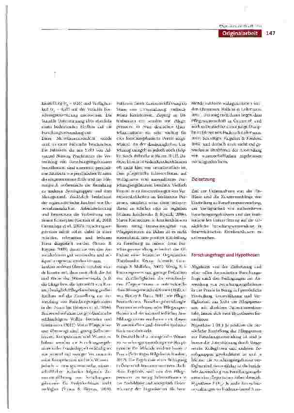 Vorschauseite 3: Einfluss und Zusammenhang von Einstellung, Verfügbarkeit und institutioneller Unterstützung auf die Anwendung von Forschungsergebnissen in der pflegerischen Praxis - Ergebnisse ei…