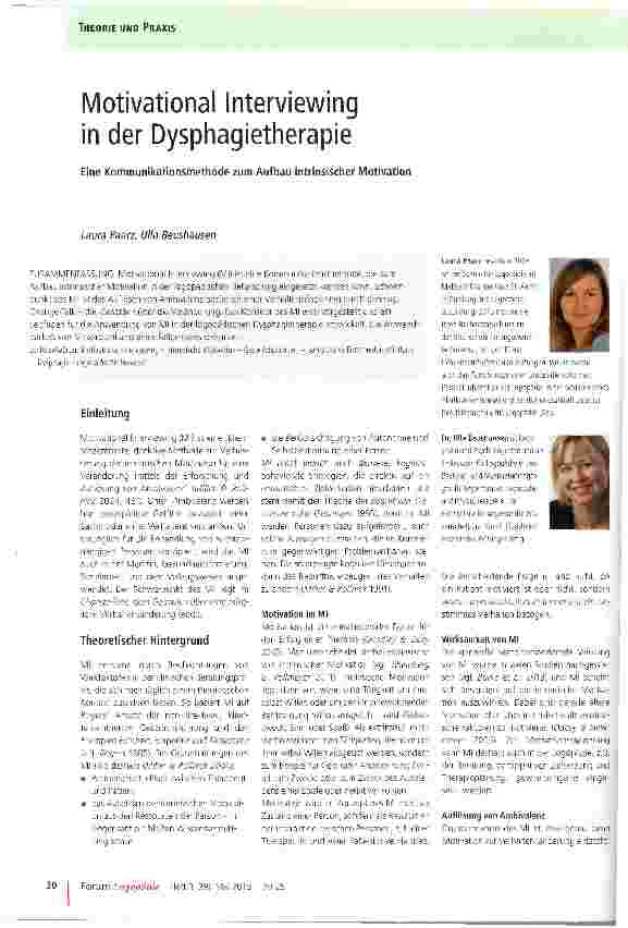 Vorschauseite 1: Motivational Interviewing in der Dysphagietherapie