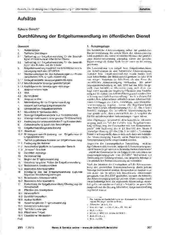 Vorschauseite 1: Durchführung der Entgeltumwandlung im öffentlichen Dienst