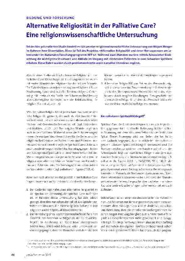 Vorschauseite 1: Alternative Religiosität in der Palliative Care? Eine religionswissenschaftliche Untersuchung