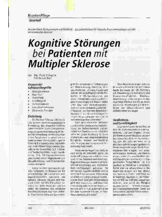 Vorschauseite 1: Kognitive Störungen bei Patienten mit Multipler Sklerose