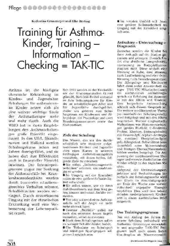 Vorschauseite 1: Training für Asthma-Kinder, Training - Information - Checking = TAK-TIC