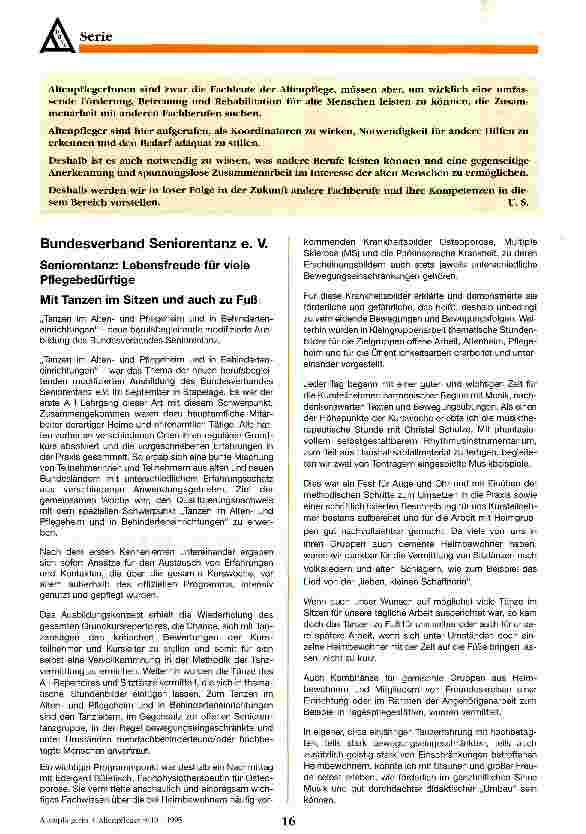 Vorschauseite 1: Bundesverband Seniorentanz e. V. Seniorentanz: Lebensfreude für viele Pflegebedürftige