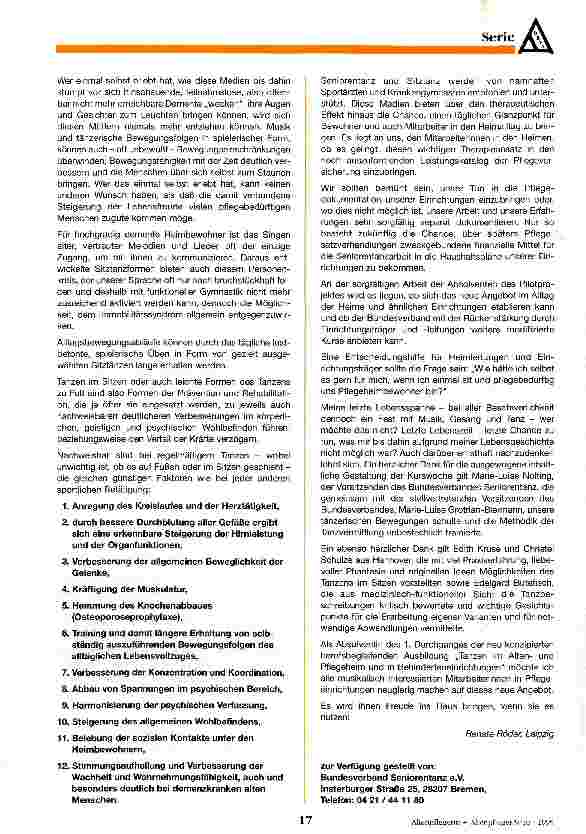Vorschauseite 2: Bundesverband Seniorentanz e. V. Seniorentanz: Lebensfreude für viele Pflegebedürftige