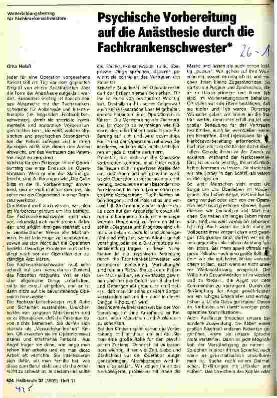 Vorschauseite 1: Psychische Vorbereitung auf die Anästhesie durch die Fachkrankenschwester
