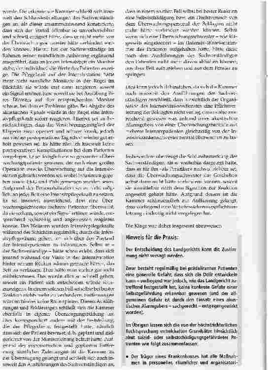Vorschauseite 5: Zur Verkehrssicherungspflicht bei der Überwachung von Patienten auf einer Intensivstation