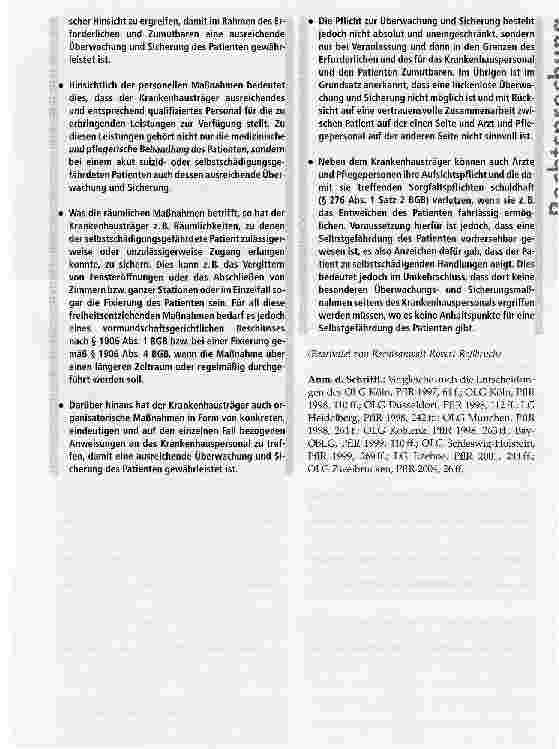 Vorschauseite 6: Zur Verkehrssicherungspflicht bei der Überwachung von Patienten auf einer Intensivstation
