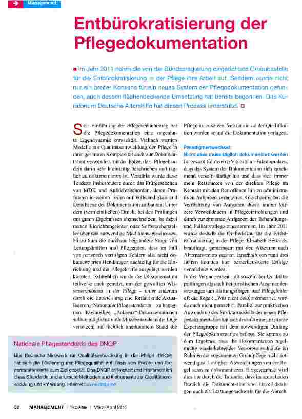 Vorschauseite 1: Entbürokratisierung der Pflegedokumentation