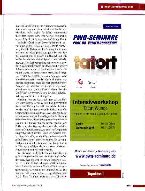 Vorschauseite 3: Umfang der Aufklärungspflicht bei der Entfernung von Osteosynthesematerial LG Heidelberg vom 22.4.2015 (4 0 221/13)
