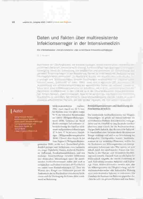 Vorschauseite 1: Daten und Fakten über multiresistente Infektionserreger in der Intensivmedizin