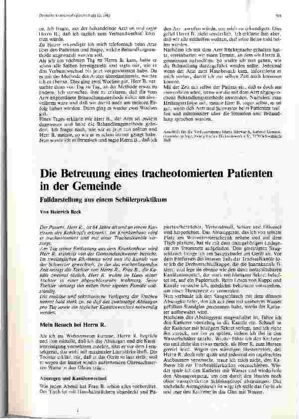Vorschauseite 1: Die Betreuung eines tracheotomierten Patienten in der Gemeinde