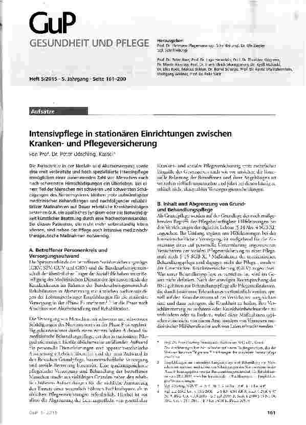 Vorschauseite 1: Intensivpflege in stationären Einrichtungen zwischen Krankenund Pflegeversicherung