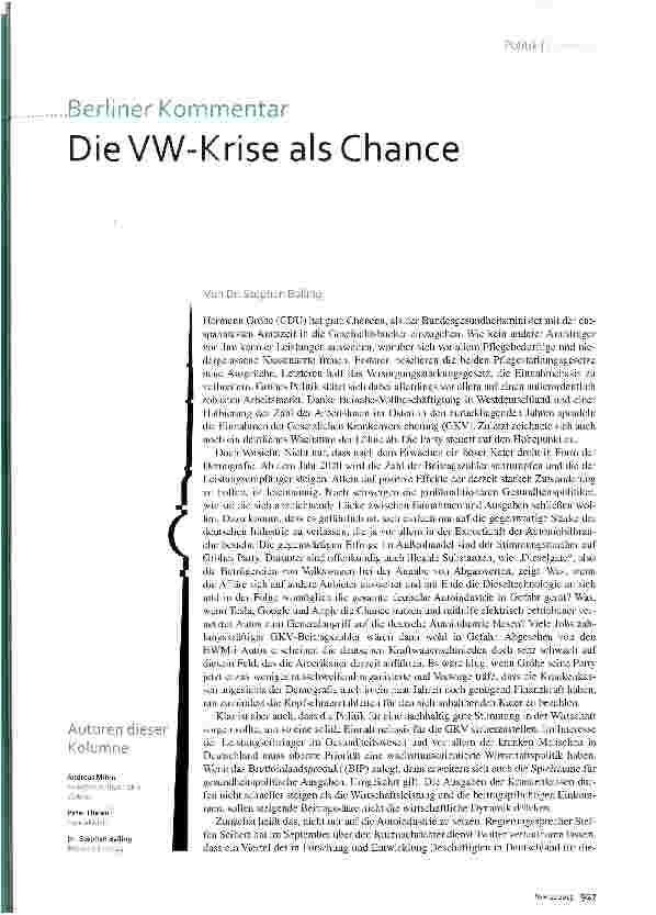 Vorschauseite 1: Die VW-Krise als Chance