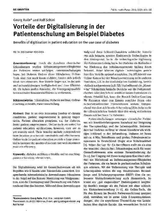 Vorschauseite 1: Vorteile der Digitalisierung in der Patientenschulung am Beispiel Diabetes