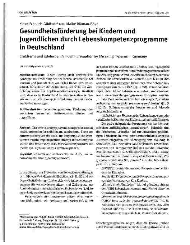 Vorschauseite 1: Gesundheitsförderung bei Kindern und Jugendlichen durch Lebenskompetenzprogramme in Deutschland