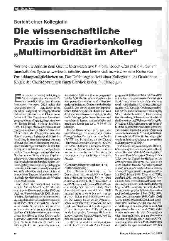 Vorschauseite 1: Die wissenschaftliche Praxis im Gradiertenkolleg Multimorbidität im Alter