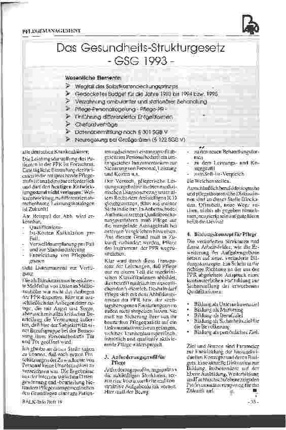Vorschauseite 5: Das Gesundheitsstrukturgesetz und die direkten Auswirkungen auf die Pflegenden Festvortrag anläßlich des 2. Düsseldorfer Pflegetages am 24. Mai 1995 in Düsseldorf